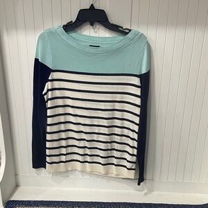 Talbots Aqua and Navy Striped Sweatshirt